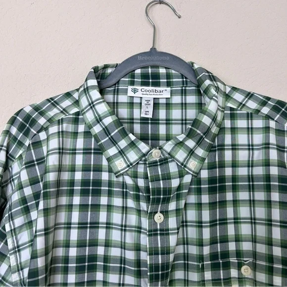 Coolibar men’s long sleeve green check plaid button down size L - Picture 9 of 9